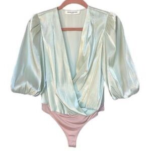 NWOT Amanda Uprichard Satin Wrap Top Bodysuit Size M